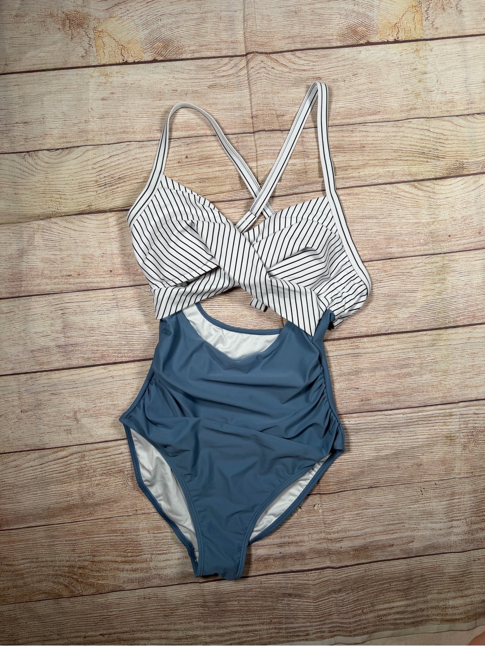 NWT Nautical Striped Twist-Front Blue Cutout One-Piece Swimsuit